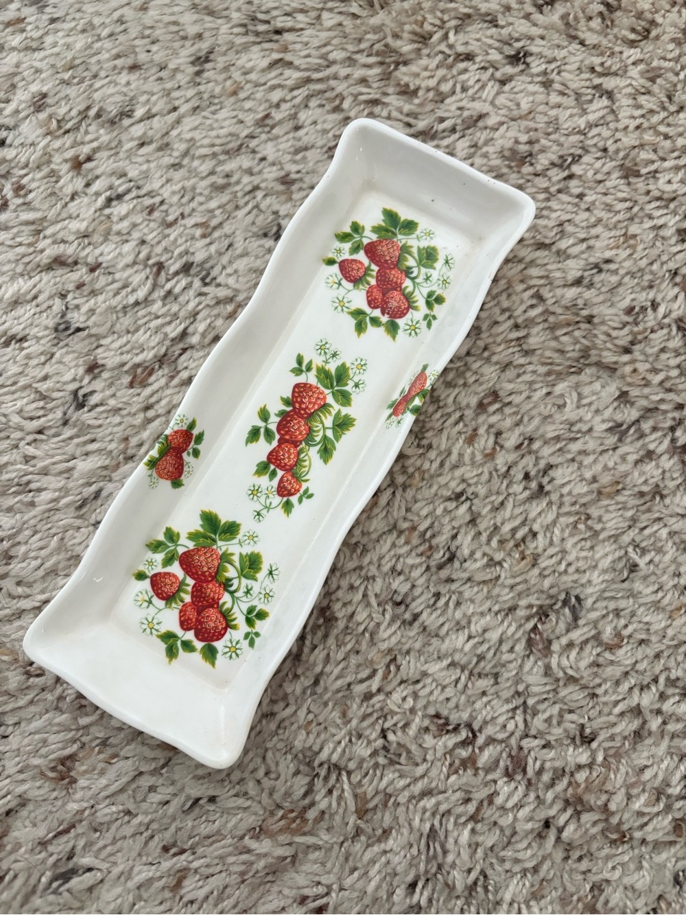 Vintage Strawberry Ceramic Small Appetizer Tray Trinket Dish Cottagecore Kitchen